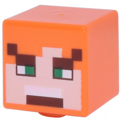 Minifigure, Head, Modified Cube with Pixelated Light Nougat Face, Green Eyes, Reddish Brown Eyebrows and Angry Open Mouth with Top Teeth Pattern (Minecraft Alex): {ярко оранжев}