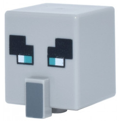 Minifigure, Head, Modified Cube Tall with Raised Rectangle with Pixelated Black Eyebrows, Dark Turquoise Narrow Eyes, and Dark Bluish Gray Nose Pattern (Minecraft Illager / Pillager): {умерено каменно сив}