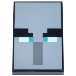 Tile 2 x 3 with Pixelated Eyebrows, Dark Turquoise Eyes, and Dark Bluish Gray Rectangle Nose on Light Bluish Gray Background Pattern (Minecraft Ominous Banner): {черен}