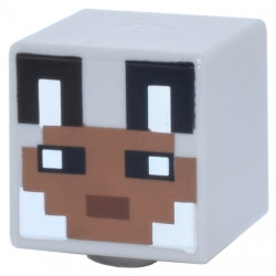 Minifigure, Head, Modified Cube with Pixelated Medium Brown Face, Black Eyes, Reddish Brown Mouth, Ears with White Auricles, Fur on Cheeks Pattern (Minecraft Wolf Skin): {умерено каменно сив}