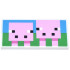 Tile 2 x 4 with Pixelated Bright Pink Minecraft Pig and Baby Pig on Green Grass and Dark Azure Sky Background Pattern: {бял}