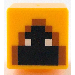 Minifigure, Head, Modified Cube with Pixelated Hood with Dark Orange Trim, Black Face with White Eyes Pattern (Minecraft Shadow Hoodie): {огнено жълто-оранжев}