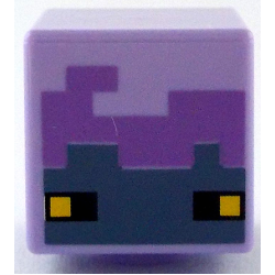 Minifigure, Head, Modified Cube with Pixelated Medium Lavender and Sand Blue Face with Black and Yellow Eyes Pattern (Minecraft Breeze): {лавандулов}