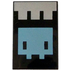 Tile 2 x 3 with Pixelated Silver Banner and Metallic Light Blue Minecraft Creature Pattern: {черен}