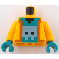 Torso Pixelated Hoodie Open, Dark Orange Trim, Dark Turquoise Shirt with Metallic Light Blue Creature, Black Neck Pattern / Bright Light Orange Arms / Dark Turquoise Hands: {огнено жълто-оранжев}