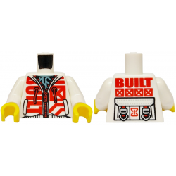 Torso Hoodie with Red Zipper, Drawstrings and 'BUILT', Metallic Light Blue Shirt, Harness Straps on Back Pattern / White Arms / Yellow Hands: {бял}
