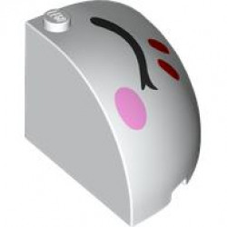 Brick, Round Corner 4 x 4 x 2 2/3 Dome Top with Black Closed Eyelid, Bright Pink Cheek Oval, and Red Eyelashes Pattern Model Left Side: {бял}
