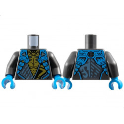Torso Armored Tunic with Dark Azure Shoulder Panels, Metallic Light Blue Trim and Gold Ninjago Logogram Letter N over Chest Armor, Water Dragon Logo on Back Pattern / Pearl Dark Gray Arms / Dark Azure Hands: {титаниево метален}