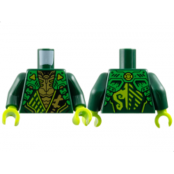 Torso Armored Tunic with Bright Green Shoulder Panels, Lime Trim and Gold Ninjago Logogram Letter L over Chest Armor, Energy Dragon Logo on Back Pattern / Dark Green Arms / Lime Hands: {земно зелен}