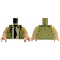 Torso Knit Vest Open with Lapels and Dark Green Trim, Tan Shirt with Collar, Black Tie Pattern / Tan Arms / Light Nougat Hands: {маслинено зелен}