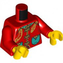 Torso Tang Jacket, Dark Turquoise Collar and Pockets, Gold Clasps, Trim, and Snake Wrapped Around Pattern / Red Arms / Yellow Hands: {ярко червен}
