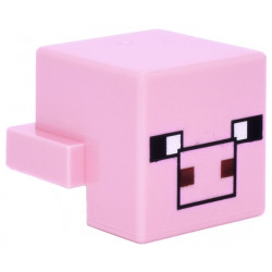 Creature Head Pixelated with Black Eyes and Plain Snout with Black Outline and Dark Red Square Nostrils Pattern (Minecraft Pig): {светло пурпурен}