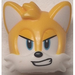 Minifigure, Head, Modified Fox with Molded White Face and Ears and Printed Medium Azure Eyes, Bright Light Orange Eyelids, Black Nose and Angry Smile Pattern: {огнено жълто-оранжев}