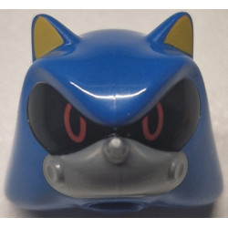 Minifigure, Head, Modified Hedgehog, Metal Sonic with Molded Flat Silver Face and Printed Yellow Inner Ears and Red Eyes on Black Background Pattern: {ярко син}
