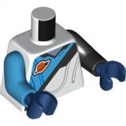 Torso Spacesuit with Dark Azure Panel, Classic Space Logo, Black Stripe, and Sand Blue Collar Pattern / Black Arm Left / Dark Azure Arm Right / Dark Blue Hands: {бял}
