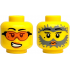 Minifigure, Head Dual Sided Female Black Eyebrows, Beauty Mark, Orange Safety Glasses and Lips, Scared Open Mouth with Teeth / Surprised with Dark Bluish Gray Splotches Pattern: {ярко жълт}