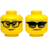 Minifigure, Head Dual Sided Female Light Bluish Gray Eyebrows, Black Glasses, Medium Nougat Wrinkles, Nougat Lips, Grin / Sunglasses and Frown Pattern: {ярко жълт}