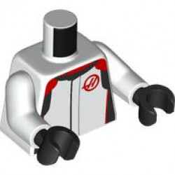 Torso Racing Suit with Black and Red Collar, Shoulders, Sides and Haas Formula 1 Logo Stylized Capital Letter H Pattern / White Arms / Black Hands: {бял}