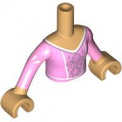 Torso Mini Doll Girl Bright Pink Dress Top with Metallic Pink Shell, Stars, Filigree and Lines Pattern, Medium Tan Arms with Hands with Bright Pink Long Sleeves with White Drops: {умерен тан}