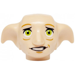 Minifigure, Head, Modified Dobby with Lime Eyes and Lopsided Open Mouth Smile with Teeth Pattern: {светло нуга}