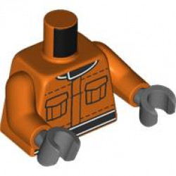 Torso Racing Suit with Black Pockets, Stitching, Collar and Waistband, Formula 1 Logo Stylized 'F1' on Back Pattern / Reddish Orange Arms / Dark Bluish Gray Hands: {червеникаво-оранжев}