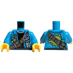 Torso Jacket Open, White 'BL', Black Sweater, Dark Bluish Gray Strap with Pouches, Hourglass Buckle Pattern / Dark Azure Arms / Yellow Hands: {тъмно небесносин}