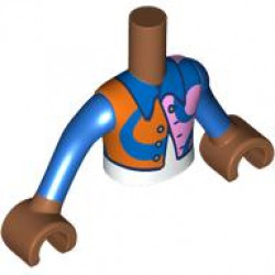 Torso Mini Doll Boy Bright Pink and Reddish Orange Jacket with Blue Shapes and Collar over White Shirt Pattern, Sienna Arms with Hands with Blue Long Sleeves: {сиена кафяво}