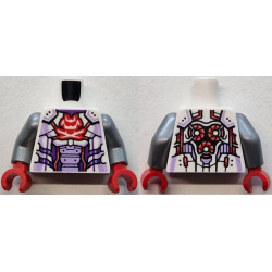 Torso Armor with Lavender Highlights and Abdomen Panels, Red and Coral Trim, Samurai Helmet and Crossed Swords Logo, Dark Purple Stomach and Neck, Circles with Fans on Back Pattern / Flat Silver Arms / Red Hands: {бял}