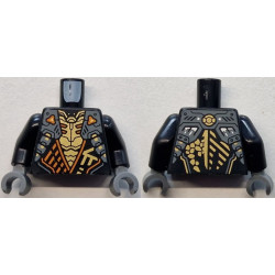 Torso Armored Tunic with Dark Bluish Gray Shoulder Panels, Orange Trim and Gold Ninjago Logogram Letter C over Chest Armor, Earth Dragon Logo on Back Pattern / Black Arms / Dark Bluish Gray Hands: {черен}