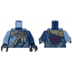 Torso Tunic with Gold Trim, Charms and Lightning, Dark Tan Wrap, Dark Red Ninjago Logogram 'J' Pattern / Dark Blue Arm Left / Sand Blue Arm Right / Black Hands: {земно син}