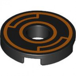Tile, Round 2 x 2 with Hole with Orange Concentric Circles with Insets Pattern: {черен}