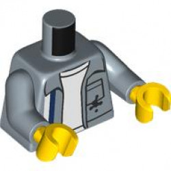 Torso Mechanic Uniform Open with White and Dark Blue Stripes, Black Oil Stains and Pocket over Shirt, Spanner Wrench and Wheel with Tire Logo on Back Pattern / Sand Blue Arms / Yellow Hands: {пясъчно син}