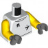 Torso Shirt with Black Oil Stains, Sand Blue Spanner Wrench and Wheel with Tire Logo on Back Pattern / Yellow Arms / Dark Bluish Gray Hands: {бял}