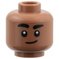 Minifigure, Head Thick Black Eyebrows, Right Raised, Smirk Pattern: {умерено кафяв}