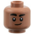 Minifigure, Head Thick Black Eyebrows, Right Raised, Smirk Pattern: {умерено кафяв}