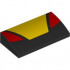 Slope, Curved 2 x 4 x 2/3 with Bottom Tubes with Yellow Trapezoidal Panel in Center and Red Triangular Panels on Sides Pattern: {черен}