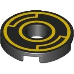 Tile, Round 2 x 2 with Hole with Yellow Concentric Circles with Insets Pattern: {черен}