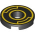 Tile, Round 2 x 2 with Hole with Yellow Concentric Circles with Insets Pattern: {черен}