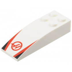 Slope, Curved 6 x 2 with Haas Formula 1 Logo Stylized Capital Letter H in Circle, Red Stripes, Black Triangles Pattern: {бял}