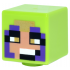 Minifigure, Head, Modified Cube with Pixelated Nougat Face, Black, Gold and White Eyes and Mouth, Dark Purple Hood Pattern (Minecraft Jungle Ranger): {ярко жълто-зелен}