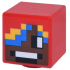 Minifigure, Head, Modified Cube with Pixelated Umber Face, Black and White Eyes and Mouth, Blue and Yellow Hair Pattern (Minecraft Parrot Handler): {ярко червен}