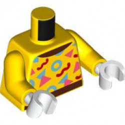 Torso Top with Reddish Brown Collar and Hem, Bright Light Blue, Coral, and Red Circles and Triangles Pattern / Yellow Arms / White Hands: {ярко жълт}