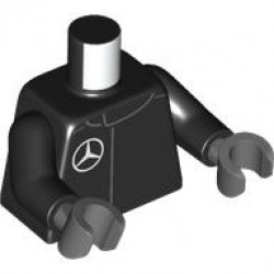 Torso Racing Suit with White Mercedes Logo Pattern / Black Arms / Dark Bluish Gray Hands: {черен}