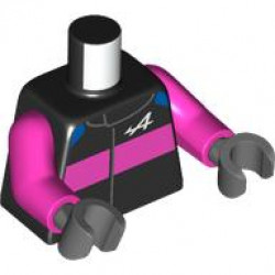 Torso Racing Suit with Blue Shoulders, Dark Pink Stripe and Alpine Formula 1 Logo Stylized White Capital Letter A Pattern / Dark Pink Arms / Dark Bluish Gray Hands: {черен}