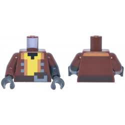 Torso Pixelated Jacket Open, Medium Nougat Trim, Dark Silver Buttons, Yellow Shirt, Dark Brown Belt, Black Neck Pattern / Pearl Dark Gray Arm Left with Reddish Brown Molded Short Sleeve Pattern / Reddish Brown Arm Right / Pearl Dark Gray Hands: {червеникаво-кафяв}