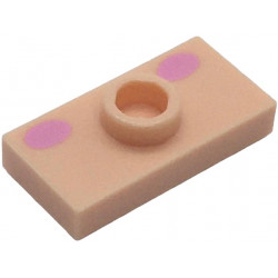 Plate, Modified 1 x 2 with 1 Stud with Groove and Bottom Stud Holder (Jumper) with Bright Pink Oval Cheeks Pattern (Super Mario Baby Peach Lower Face): {светло нуга}