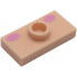Plate, Modified 1 x 2 with 1 Stud with Groove and Bottom Stud Holder (Jumper) with Bright Pink Oval Cheeks Pattern (Super Mario Baby Peach Lower Face): {светло нуга}