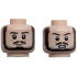 Minifigure, Head Dual Sided Dark Brown Eyebrows, Moustache and Beard with Light Bluish Gray Highlights, Grin / Angry Open Mouth with Teeth Pattern: {светло нуга}