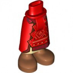 Mini Doll Hips and Skirt Long with Molded Sienna Legs and Feet and Printed Dark Red, Dark Brown and Tan Geometric Design and Tassels Pattern - Thick Hinge: {ярко червен}