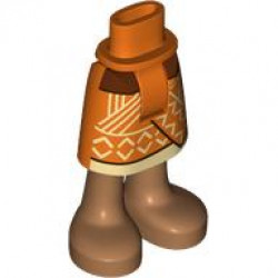 Mini Doll Hips and Skirt Mid-Length with Molded Medium Nougat Legs and Printed Dark Brown and Tan Hem, Chevrons and Lines Pattern - Thick Hinge: {червеникаво-оранжев}